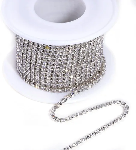 Miniatura 22 de Cadena de diamantes de imitación, 10 yardas SS6/0.079 in, rollo de cadena de cierre de diamantes de imitación de cristal, cadena de cristal