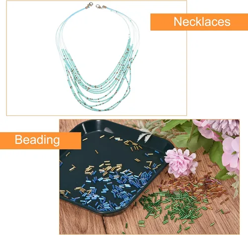 Miniatura 5 de uxcell 1200 cuentas de corneta, cuentas espaciadoras de tubo negro de 0.268 x 0.071 in, cuentas de vidrio forradas para hacer joyas, pulseras