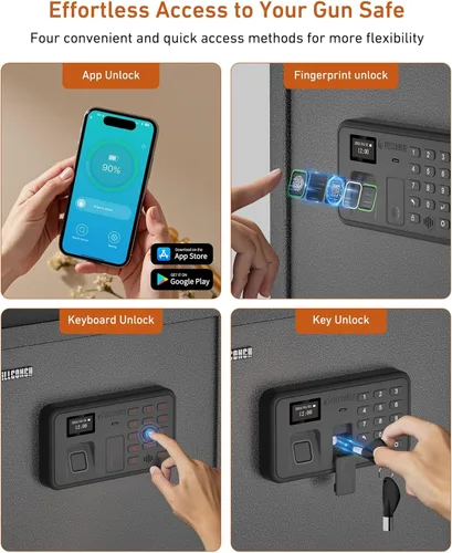 Miniatura 5 de Caja de seguridad inteligente BILLCONCH para múltiples pistolas - Caja fuerte con cerradura biométrica automática y pantalla LCD/guía