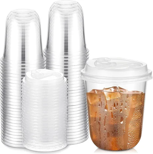 Miniatura 13 de Baderke 50 juegos de vasos de plástico transparente de 16 onzas con tapas, tazas de café helado resistentes con tapas, vasos de plástico desechables