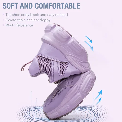 Miniatura 7 de Zapatos de seguridad para mujer y hombre, con puntera de acero, ligeros, transpirables, morados, negros, zapatos de trabajo, zapatos industriales