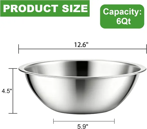 Miniatura 2 de Paquete de 3 cuencos de acero inoxidable para mezclar, 6 cuartos de galón de base plana de acero inoxidable para servir, 12.6 pulgadas pulido espejo