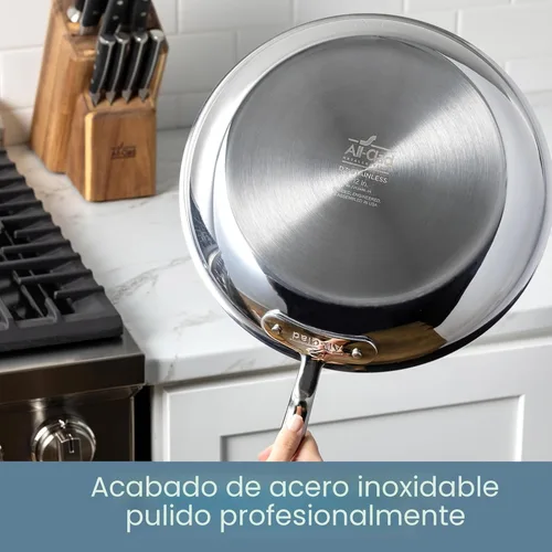 Miniatura 6 de All-Clad D3 - Juego de sartenes de acero inoxidable de 3 capas, 10,12 pulgadas, seguro para inducción, horno y asador hasta 600°F, sartenes