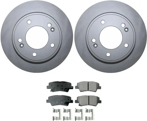 Miniatura 2 de Rotores de disco sólidos recubiertos de 10.315 in y Akebono ProACT Juego de pastillas de cerámica Hardware y sensores acústicos Kit de freno trasero