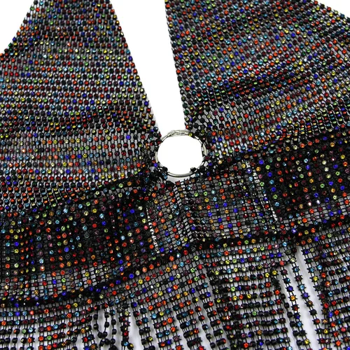 Miniatura 6 de Camiseta corta sin espalda con diamantes de imitación brillantes para mujer, sexy, halter, transparente, para salir por la noche, fiesta, club