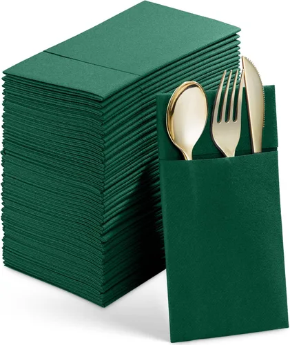 Miniatura 17 de Paquete de 50 servilletas desechables de lino con bolsillo integrado para cubiertos, tela preplegada azul como servilletas de papel para bodas