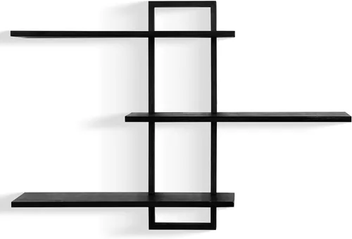 Miniatura 9 de PHOENANCEE Estantes de pared de 3 niveles, estante flotante decorativo para pared, estante de fotos de plantas, estantes de madera para sala de Negro