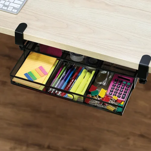 Miniatura 8 de Organizador de Cajones Debajo del Escritorio con Abrazadera, Accesorio de Malla Metálica, 1 Cajón Deslizante, Organizador para Escritorio o Debajo