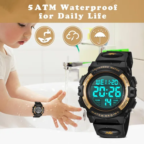 Miniatura 6 de Reloj analógico para niños, reloj para niños de 6 a 15 años, reloj digital para deportes al aire libre, multifuncional con cronógrafo LED 50 M