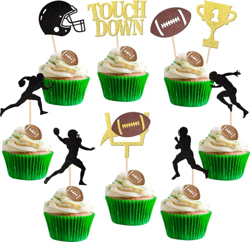 Miniatura 7 de 36 piezas de adornos para cupcakes de pelota de rugby, trofeo de fútbol americano, selecciones de cupcakes de fútbol americano, decoración