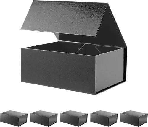 Miniatura 29 de BLK&WH Caja de regalo de 9 x 6.5 x 3.8 pulgadas, caja de regalo negra, caja de padrino, caja plegable con tapa de cierre magnético para embalaje