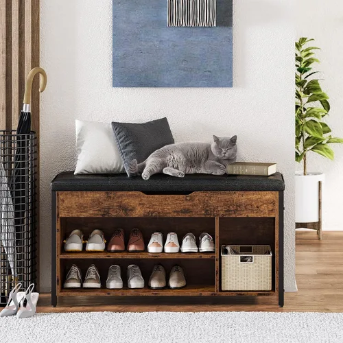 Miniatura 3 de Banco para zapatos, banco de almacenamiento de zapatos con tapa elevable, banco de entrada con estante ajustable, organizador de zapatero de metal