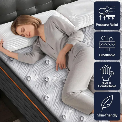 Miniatura 4 de Colchón tamaño individual de 10 pulgadas en una caja, espuma viscoelástica híbrida y resortes embolsados, 7 zonas para dormir de espalda y de lado