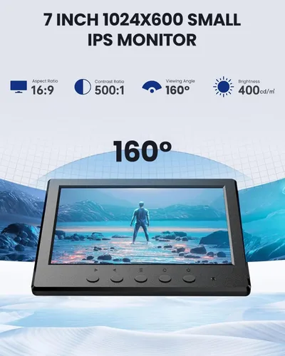 Miniatura 2 de Eyoyo Monitor Mini 7 Pulgadas Pequeno Monitor HDMI 1024x600 Pantalla LCD HDMI AV VGA BNC USB Entrada para NVR Cámara de Seguridad CCTV Cámara