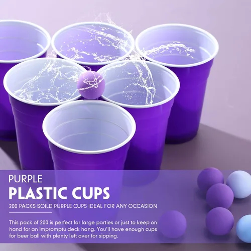 Miniatura 6 de Bokon Paquete de 200 vasos de plástico morados de 16 onzas desechables para fiestas, cumpleaños, bodas, Navidad, fiestas, picnic, campamento, bebidas