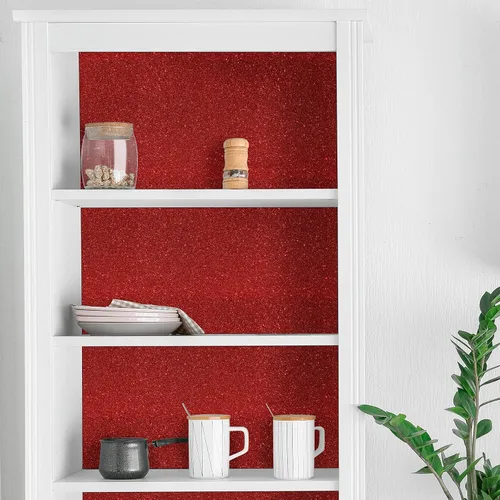 Miniatura 4 de VEELIKE Papel tapiz con purpurina roja de 15.7''x118'' autoadhesivo con brillo que se despega y pega, papel tapiz removible con purpurina brillante