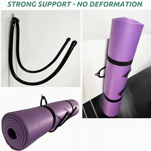 Miniatura 6 de Paquete de 2 soportes grandes para esterillas de yoga de montaje en pared, organizador de estante de pared para esterilla de yoga/ruedas, rodillo