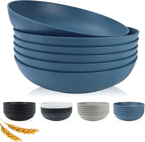Miniatura 7 de Juego de 6 cuencos grandes para pasta de 10 pulgadas - 65 oz, cuencos de paja de trigo, platos tipo cuenco, cuencos grandes de plástico