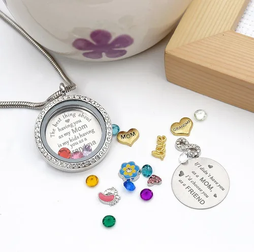 Miniatura 6 de El mejor regalo - Collar con dije tipo relicario de 30mm, hecho de acero inoxidable con piedra natal y cierre magnético
