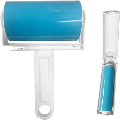 Paquete de 2 rodillos adhesivos reutilizables con tapa, removedor de pelo de mascotas portátil lavable para ropa, viajes, 1 tamaño grande y 1 mini