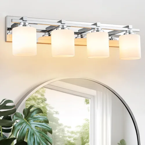 Miniatura 31 de 1 Luminaria Moderna de Baño sobre Espejo, Luces de Tocador Negro Dorado para Apliques de Pared de Baño con Pantallas de Vidrio Blanco Lechoso