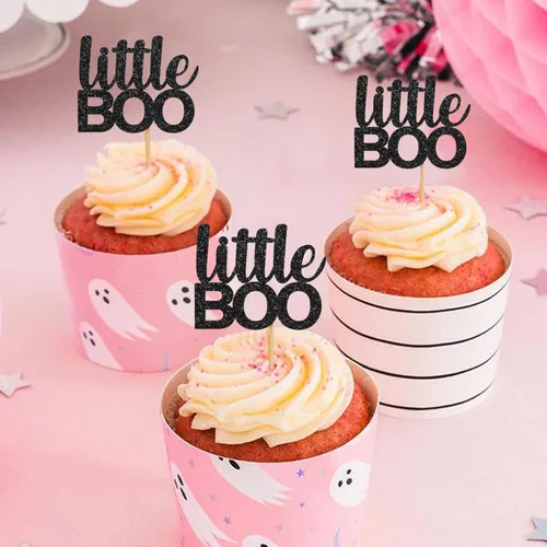 Miniatura 5 de 12 piezas hechas a mano para cupcakes Little Boo - Decoración de Halloween y otoño para baby shower (adornos para cupcakes Little Boo)