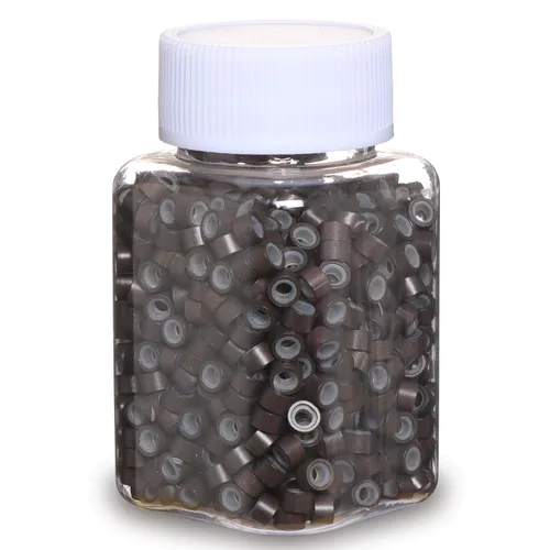 Miniatura 12 de 2500 piezas de cuentas de extensión de 5 mm negras, anillos micro con revestimiento de silicona, microenlaces punta I para extensiones de cabello