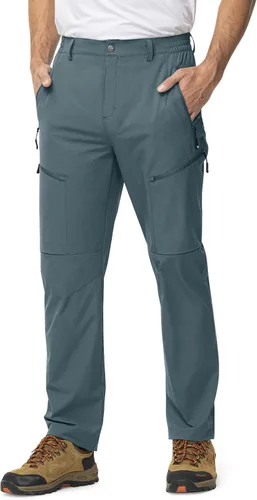 Miniatura 6 de TBMPOY Pantalones de viaje ligeros para hombre, 5 bolsillos con cremallera, elásticos, de secado rápido, pantalones de trabajo tipo cargo