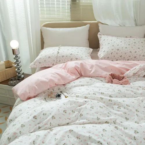 Miniatura 4 de AMWAN Juego de funda de edredón floral bohemio de algodón, ropa de cama con estética de jardín, elegante, botánico, con cierre con cremallera y 4