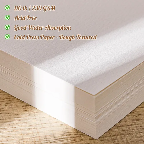 Miniatura 3 de 80 hojas de papel de acuarela a granel, papel de prensa fría de 110 lb/230 GSM, papel de acuarela blanco para niños, estudiantes, adultos, artistas