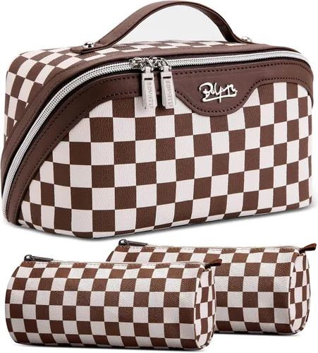Miniatura 17 de BOYATU Bolsa organizadora de maquillaje de viaje, bolsa de cosméticos: Juego de 3 bolsas de maquillaje para mujeres con asa - Bolsas de aseo