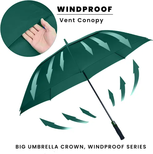 Miniatura 4 de Paraguas de golf extragrande de 62, 68 y 72 pulgadas, con doble dosel ventilado, resistente al viento, impermeable, de apertura automática