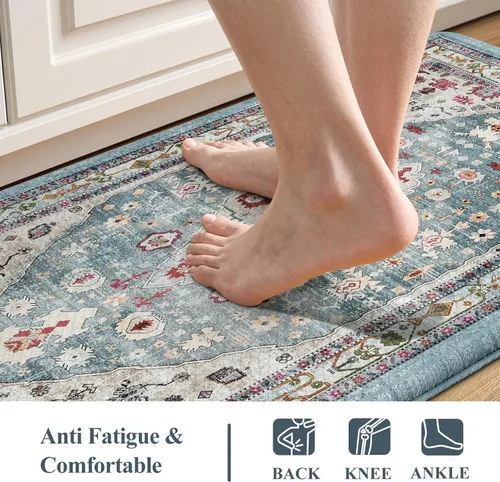 Miniatura 3 de Collive Alfombras y Tapetes Boho para Cocina 2 PIEZAS Alfombra Antifatiga Acolchada, Juego de 2 Alfombras de Cocina Impermeables Antideslizantes