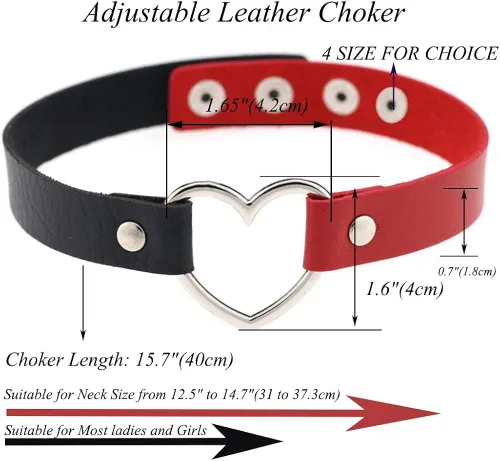 Miniatura 2 de ETHOON Gargantilla ajustable de piel con corazón, estilo punk, estilo gótico, collar suave con cadena, para mujeres y niñas