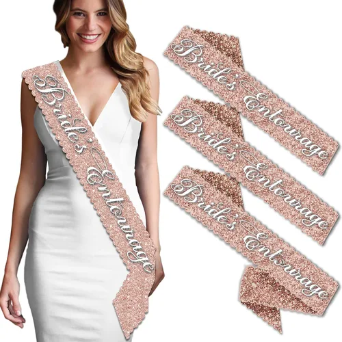 Miniatura 10 de Regalos de compromiso – Juego de 2: banda de satén blanco con diamantes brillantes de oro rosa y banda deportiva de oro rosa – Suministros para cena