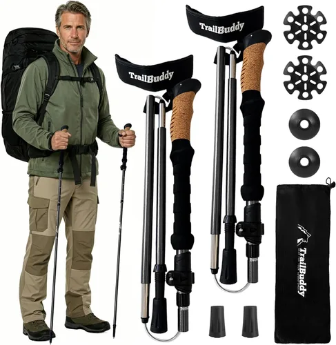 Miniatura 16 de TrailBuddy Bastones de senderismo plegables para niños, paquete de 2 bastones de senderismo para senderismo, camping y mochilero, bastones de Azul
