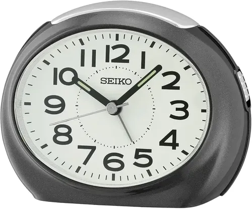 SEIKO QHE193KLH Reloj despertador ovalado sin tictac para dormitorio, negro metálico, 3.5 x 4.5 pulgadas