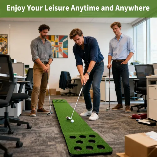 Miniatura 3 de Wekin Alfombra de práctica de golf para interiores con 2 putters, 2 bolas, 12 cubiertas de hoyo, tapete de entrenamiento de golf para juego