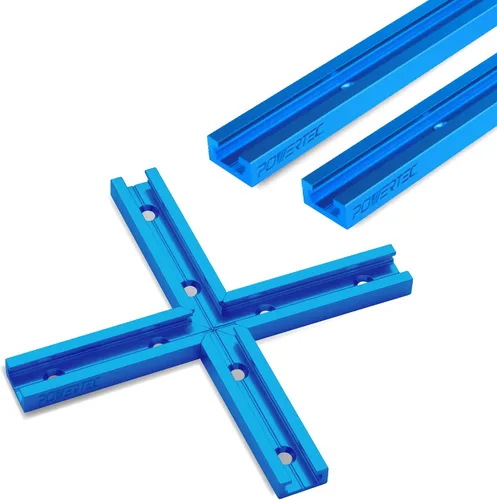 POWERTEC 71713 Pista en T universal de 48 pulgadas x2 con kit de intersección, pista en T de perfil de doble corte con agujeros de montaje
