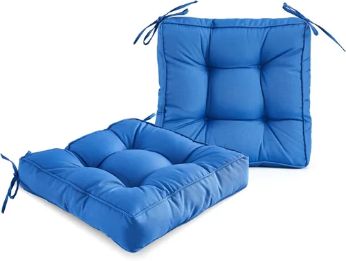 Miniatura 17 de ARTPLAN Cojín de asiento para exteriores, cojín cuadrado grueso para silla de mimbre de patio con lazo, juego de 2, 19 x 19 x 5 pulgadas, beige