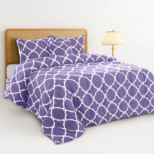 Miniatura 25 de Juego de colcha reversible LUX Décor de 4 piezas para cama individual, juego de ropa de cama impresa, microfibra en una bolsa, incluye 1 edredón, 1