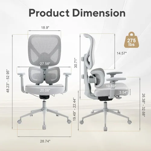 Miniatura 3 de Nouhaus Ergo Morph Silla de oficina ergonómica, sillas de oficina de malla con respaldo alto con soporte lumbar dinámico de doble zona, respaldo Gris