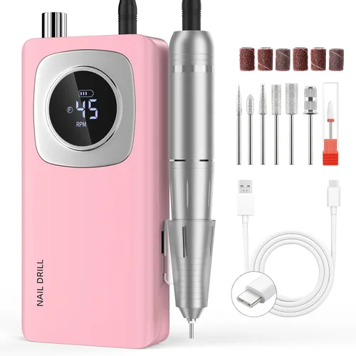 Taladro de uñas eléctrico profesional: lima de uñas recargable con brocas para uñas de gel acrílicas, herramientas de forma de pulido profesional