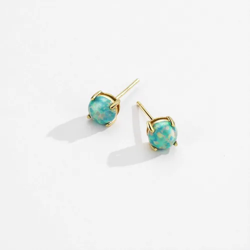 Miniatura 5 de Michooyel Aretes de plata de ley con ópalo para mujer, chapados en oro de 18 quilates, 0.197 in, ópalo solitario, 4 puntas, aretes simples para mujer