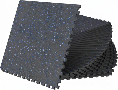 0.56 Inch Thick 96 Sq Ft Gym Flooring for Home Gym, 24 Tiles Robust Rubber Top with Eva Foam Exercise Equipment Mats, Protective Flooring Puzzle Mat
