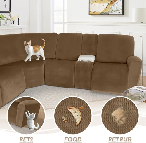 Miniatura 398 de Arfntevss Fundas de sofá seccional reclinable de terciopelo, Funda de sofá seccional de esquina para sofá reclinable, Funda elástica suave