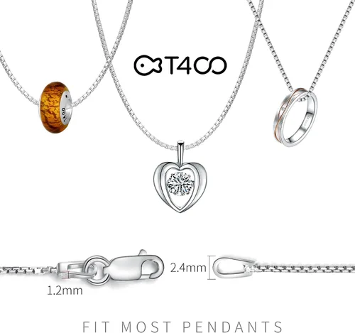 Miniatura 3 de T400 Collar de cadena de plata de ley 925 de 0.059 pulgadas chapado en oro de 0.059 pulgadas (0.039 in), cadenas de caja italiana para mujeres
