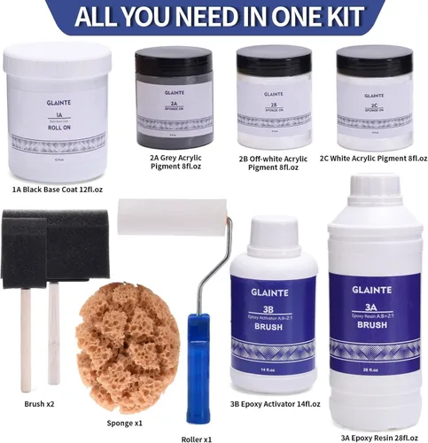 Miniatura 2 de GLAINTE Kit de pintura epoxi para encimera, kit de pintura de acabado de encimera de granito para cocina y baño, capa superior de resina epoxi