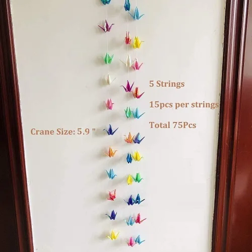 Miniatura 3 de 5 cuerdas 75 guirnaldas de papel de origami de 5.9 pulgadas, impermeables, iridiscentes, prefabricadas, para niños, cumpleaños, rústico, boda, día