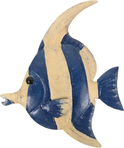 BESPORTBLE Peces a rayas de hierro forjado para jardín, arte de metal al aire libre, escultura de animales inspiradores, peces tropicales, arte de